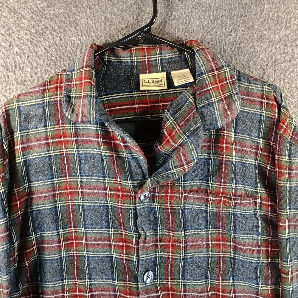 LL Bean Scotch Plaid Flannel Pajama Shirt Mens L Plaid Pocket Lightweight - Picture 2 of 10